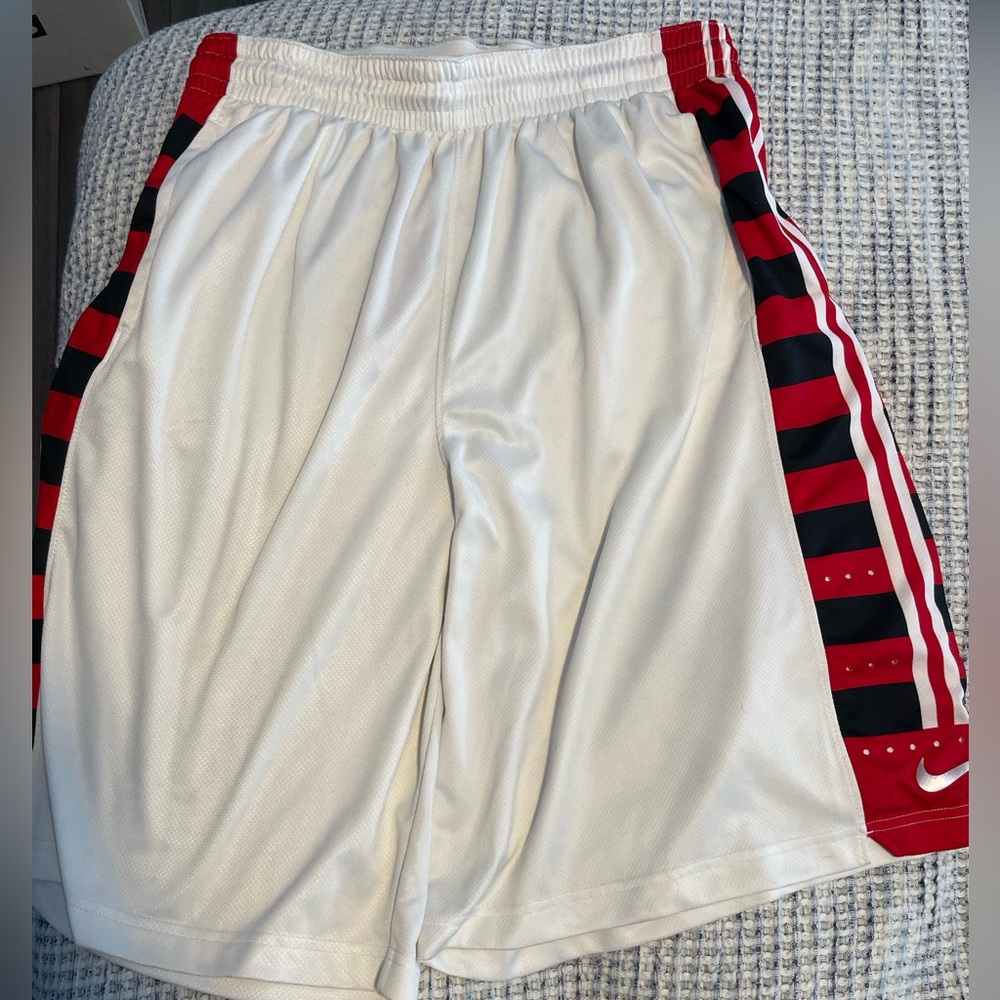 Nike Men's White Shorts with Red and Black Stripes